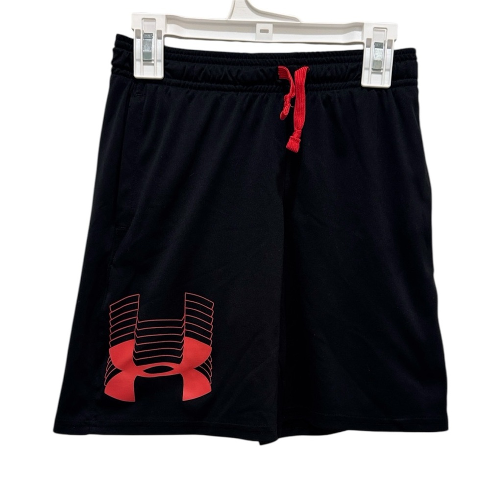 Under Armour Kids Athletic Black Shorts with Red Accents Youth Small